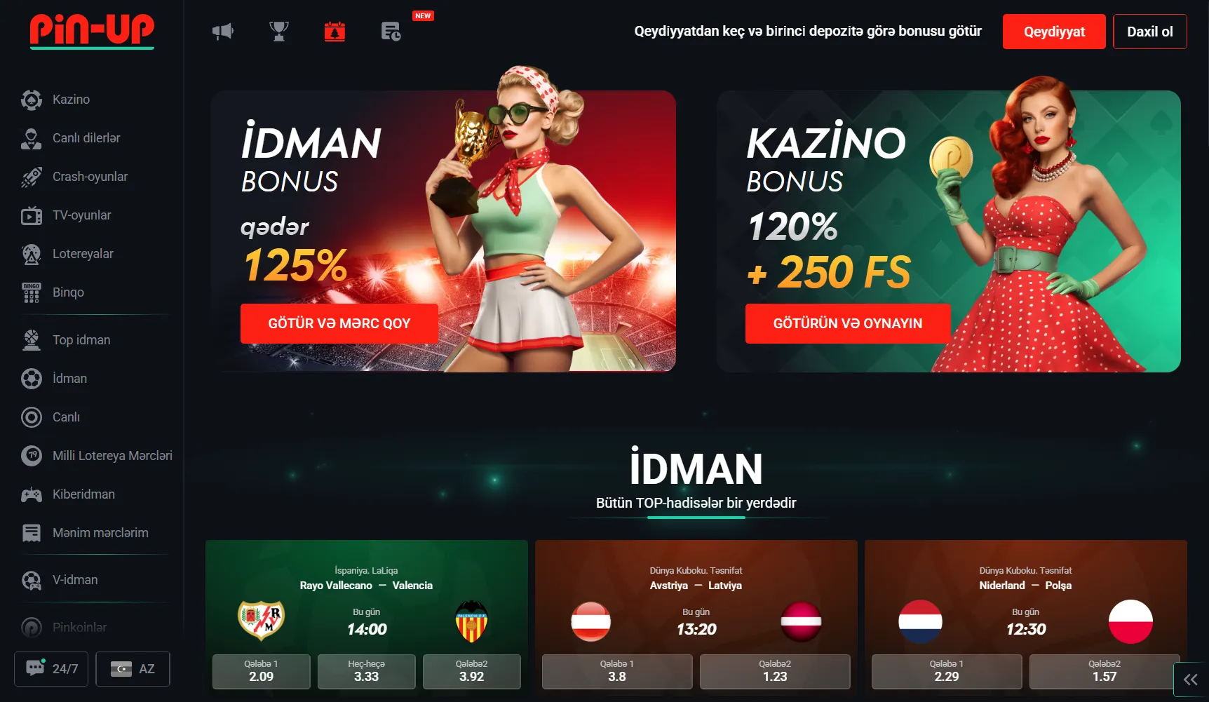 Pin Up giriş — mövcud bonuslar və promosyonlar